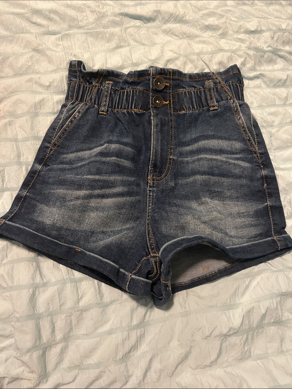 High Waist Dark Wash Denim Shorts - Navy Blue